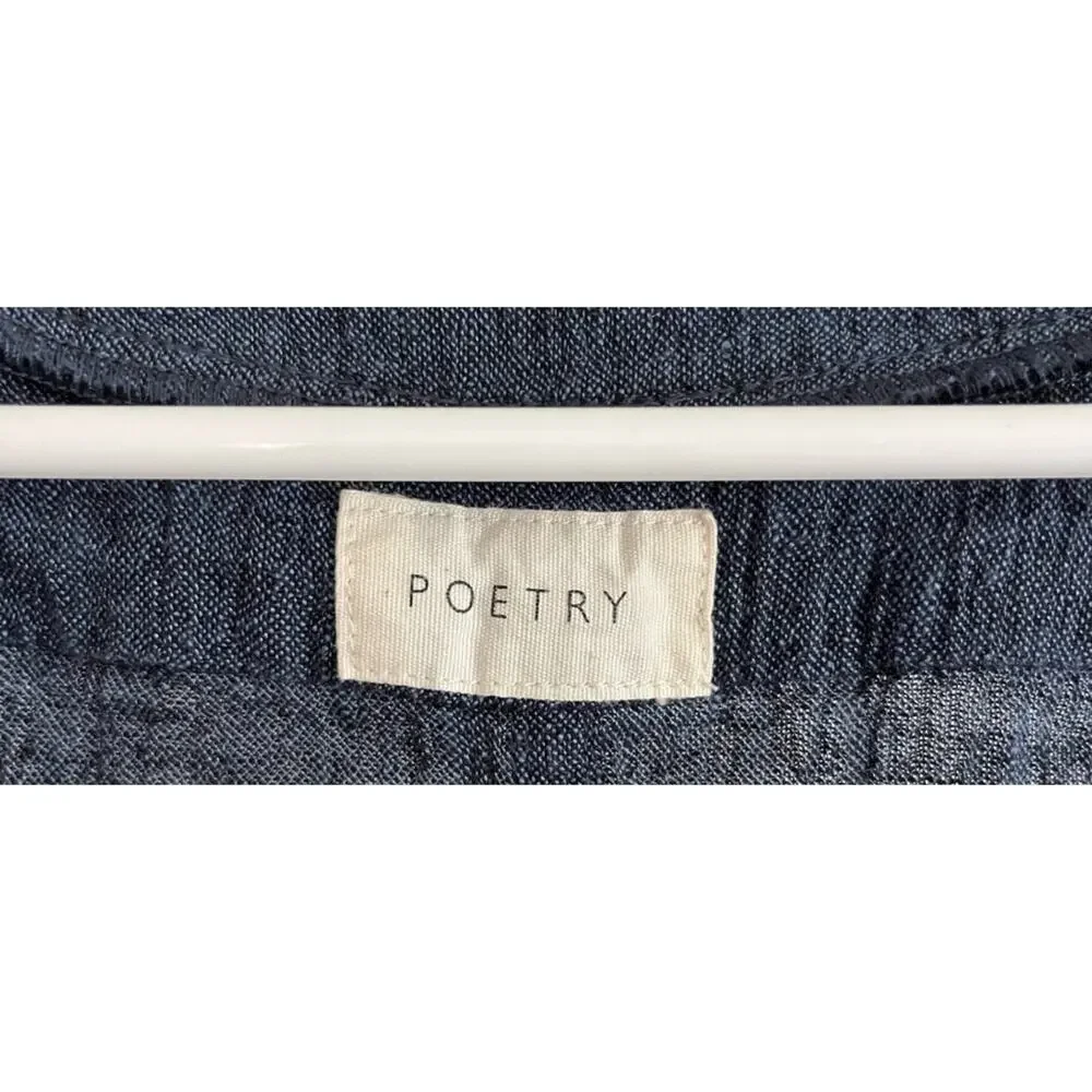 POETRY Dark Indigo Linen Blend Cropped Wide Leg Jumpsuit US 8 - Picture 11 of 12